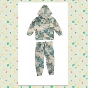 LITTLE Girls Tie Dye Printed French Terry Drawstring Side Top And Matching Sweat